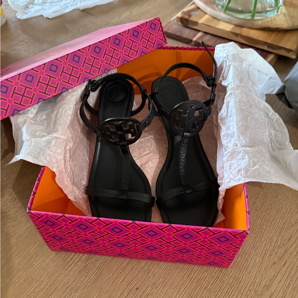 Tory Burch Miller Black Wedge Sandals